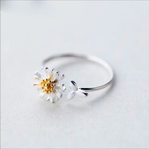 925 Sterling Silver Daisy Flower Rings Adjustable